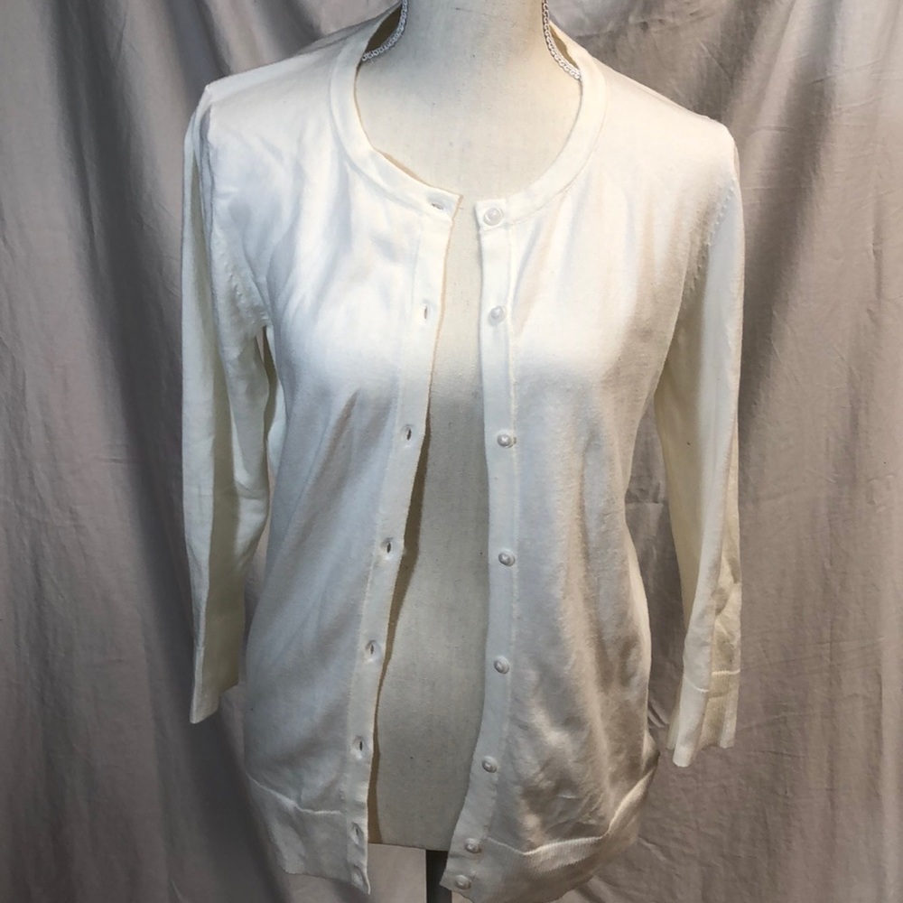 White cardigan w/white buttons up front!